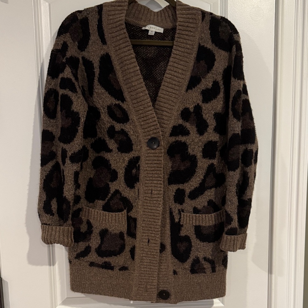 Allison Joy Animal Print Cardigan in Brown and Black - Picture 2 of 4